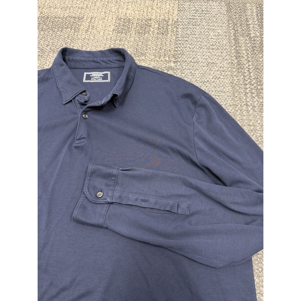 Charles Tyrwhitt Cotton Long Sleeve Polo Shirt Mens XL Navy Blue Knit Jersey
